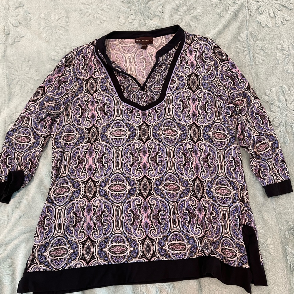 Dana Buchman Purple and Black Paisley Blouse
